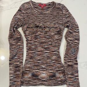 G2 Guess Multicolor Long Sleeve Top with perk a boo bust cut out with ties NWOT